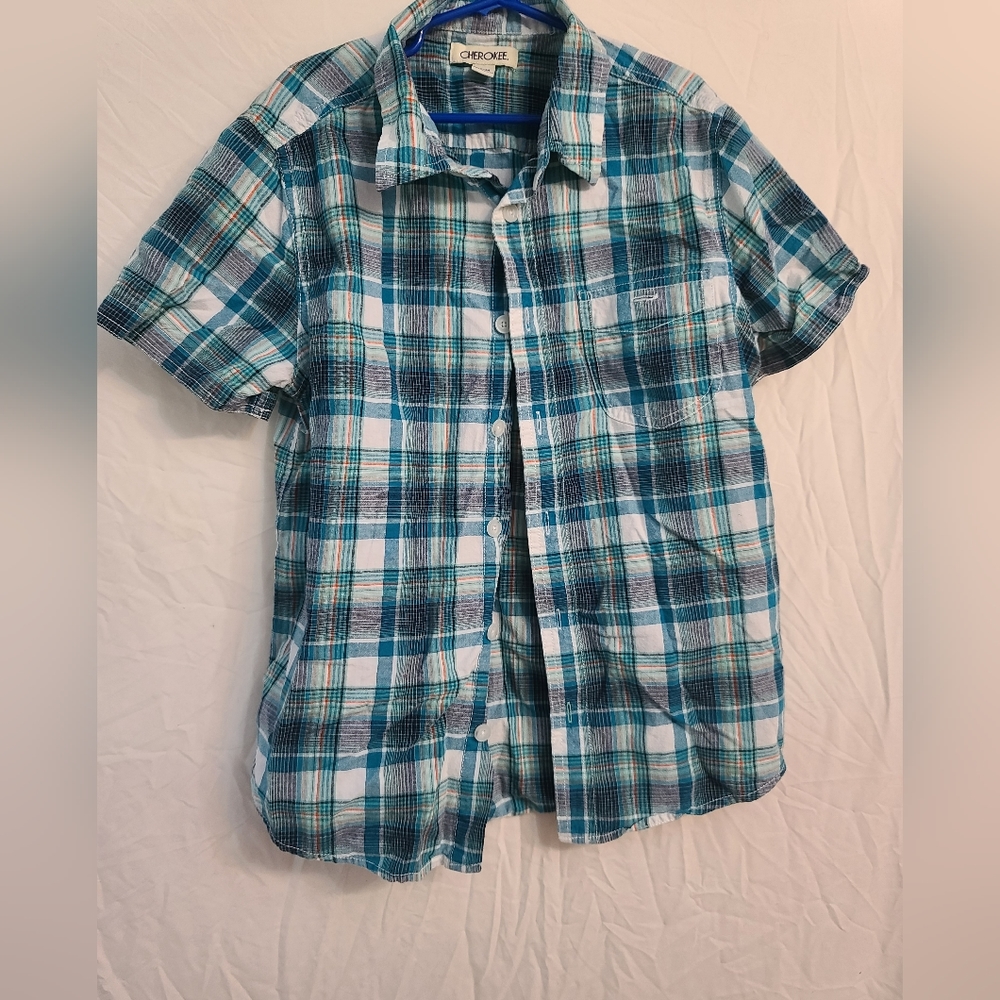 Cherokee boys blue plaid shirt